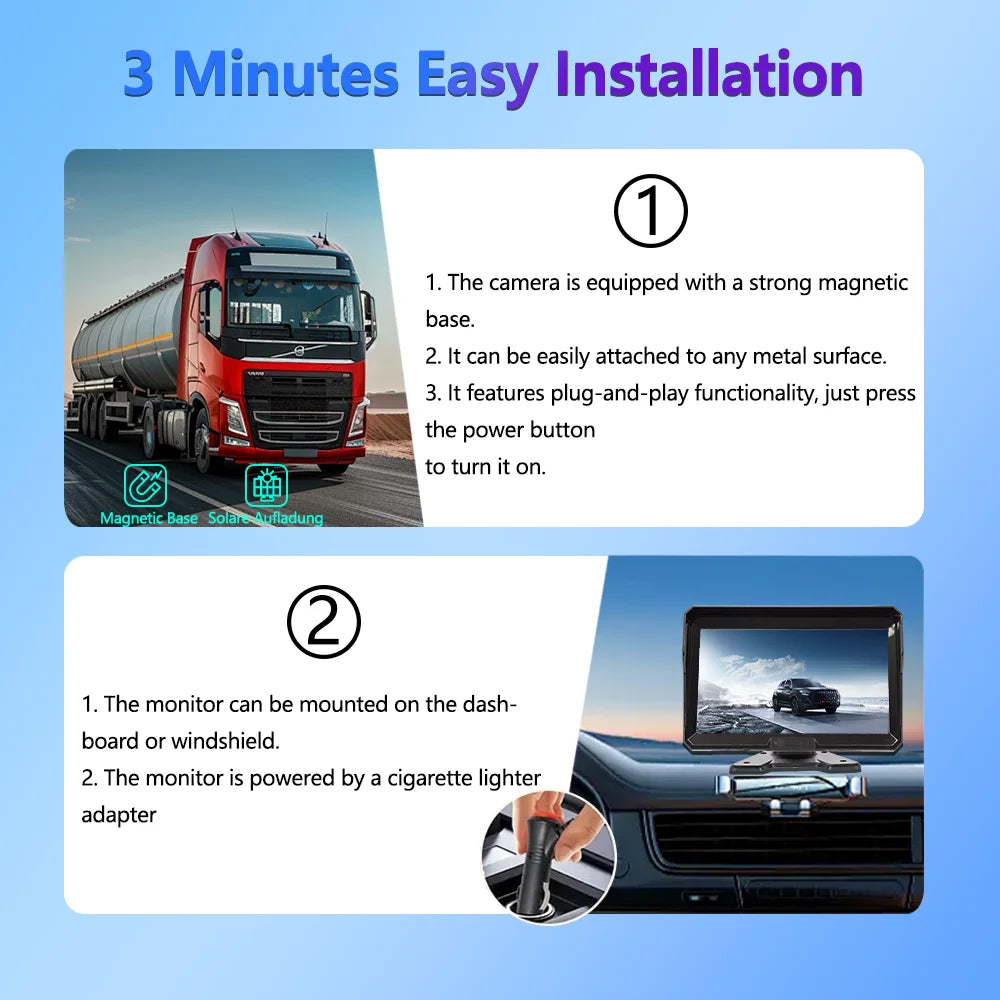 10.1 Inch Touch Monitor Truck Camper DVR Recorder RV Digital Wireless Backup Camera System Wireless Solar Magnet BSD Cameras