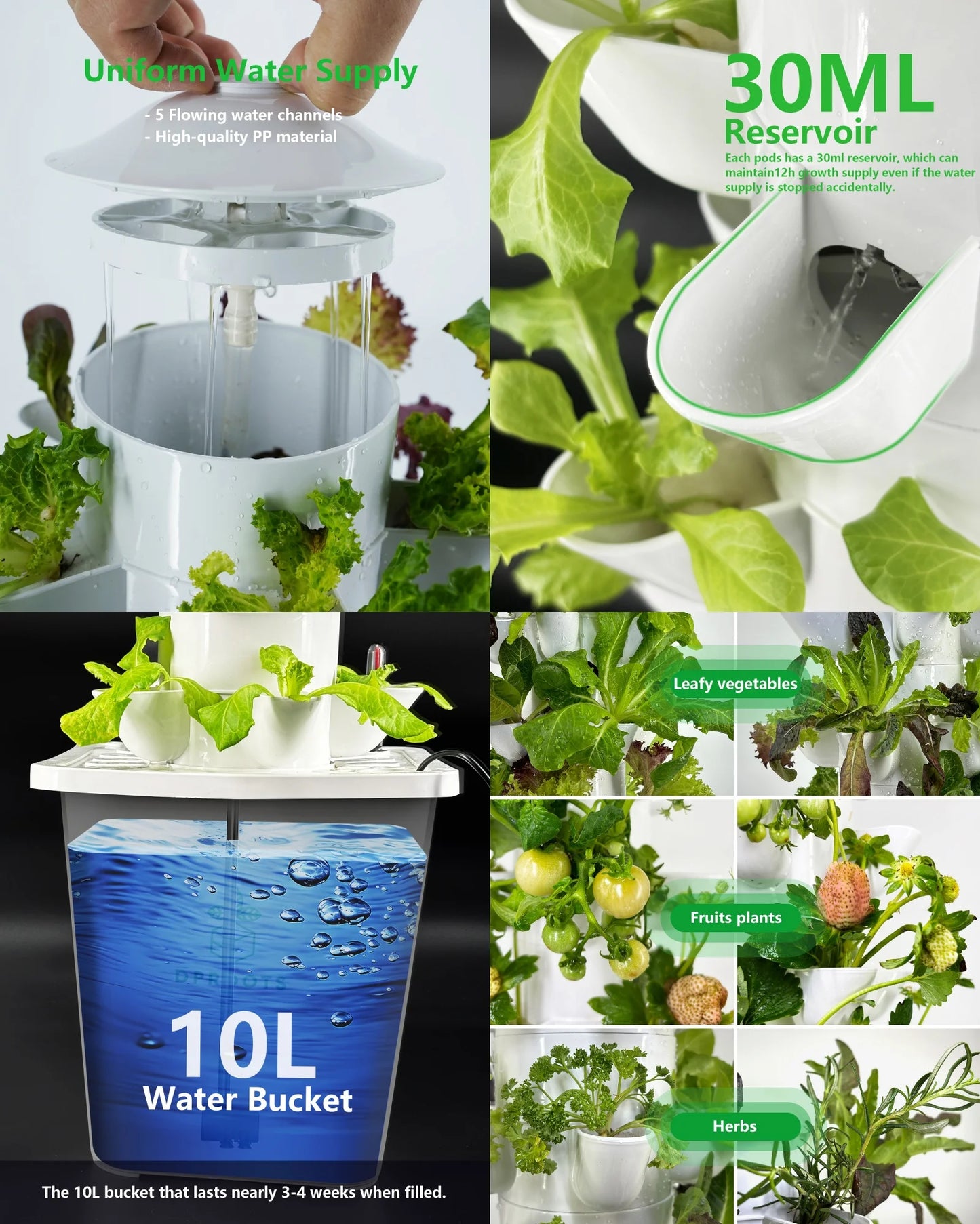 45 Pods Vertical Hydroponics Tower Growing System Kit with Full Spectrum Grow Light Indoor Vegetable Planting Garden Accessories