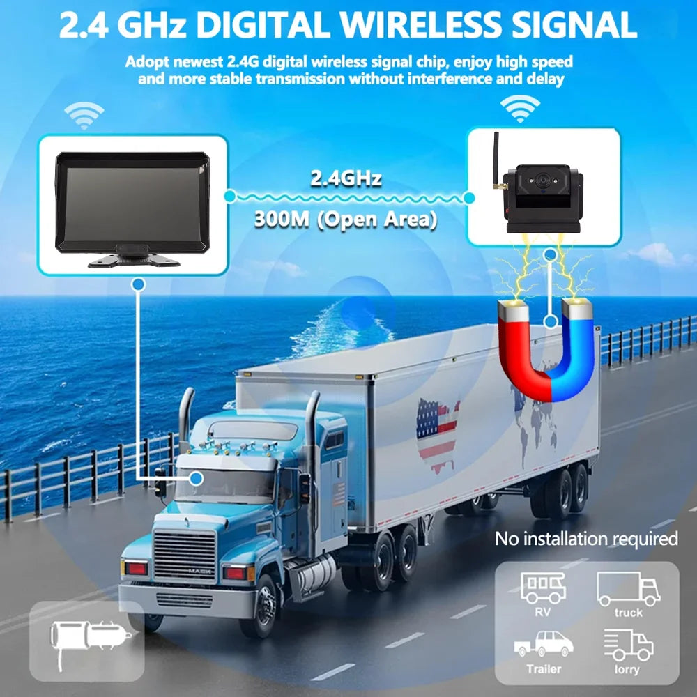 10.1 Inch Touch Monitor Truck Camper DVR Recorder RV Digital Wireless Backup Camera System Wireless Solar Magnet BSD Cameras
