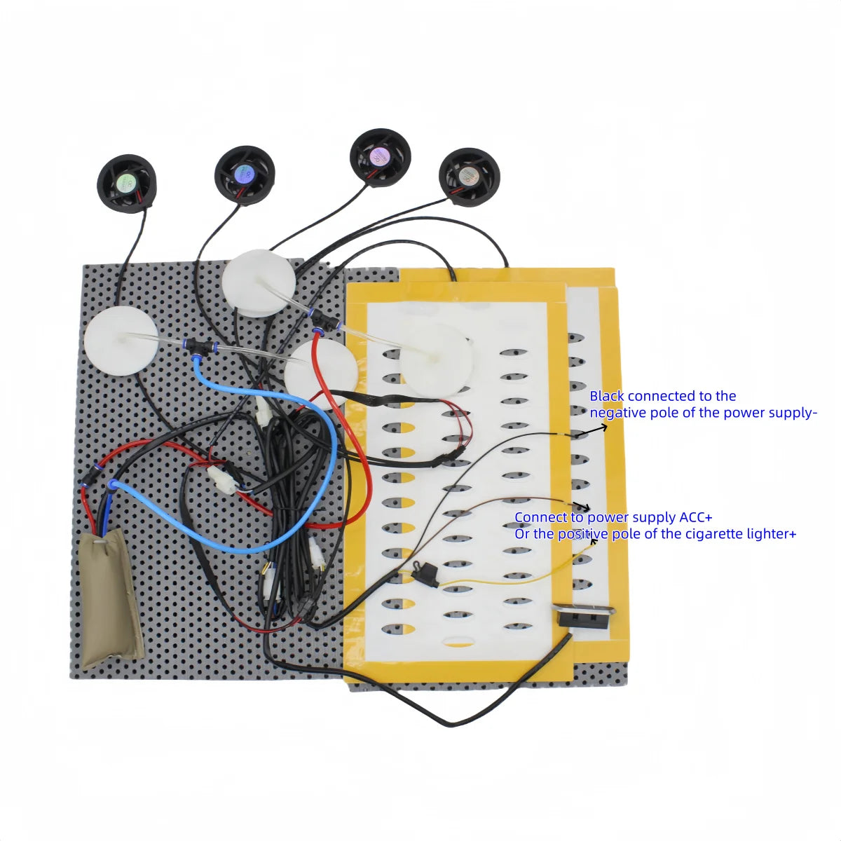 12V Car Seat Ventilation Kit Combine Heated and Massager 4 Air Flow Fan Cool + 2 Heating Pad + 4 Airpneumatic Massage System