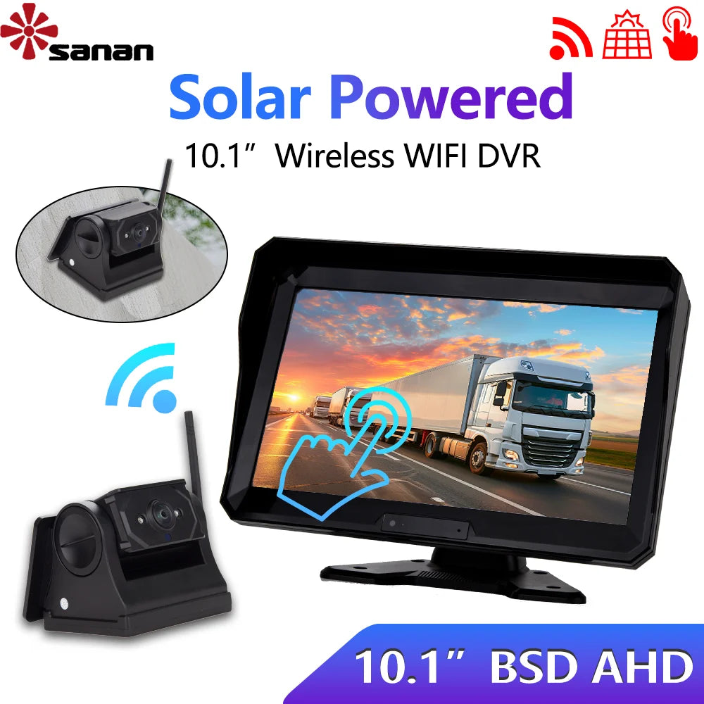 10.1 Inch Touch Monitor Truck Camper DVR Recorder RV Digital Wireless Backup Camera System Wireless Solar Magnet BSD Cameras