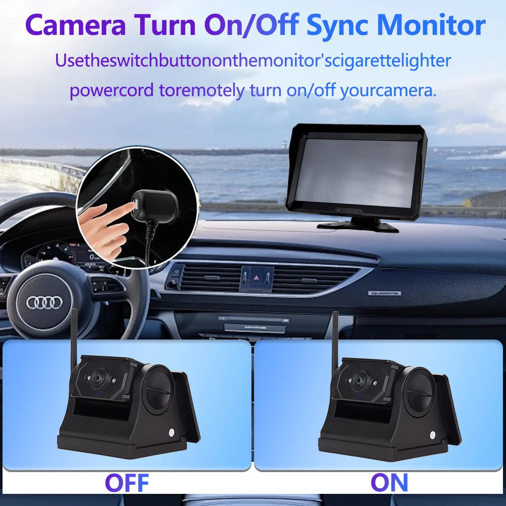 10.1 Inch Touch Monitor Truck Camper DVR Recorder RV Digital Wireless Backup Camera System Wireless Solar Magnet BSD Cameras