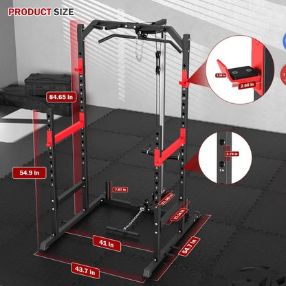 Multi-Function Power Rack for Home Gym - Complete Fitness Solution with Pulley System, Bench Press, Squat, and LAT Pull-Down