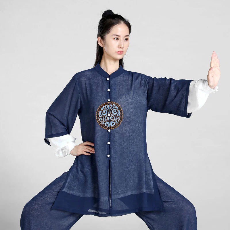 Unisex Elegant Martial Arts Clothes Tai Chi Uniform Kung Fu Performance and Competition Costume Traditional Chinese Style Blue