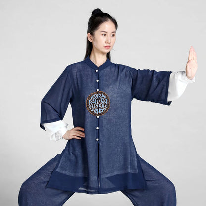 Unisex Elegant Martial Arts Clothes Tai Chi Uniform Kung Fu Performance and Competition Costume Traditional Chinese Style Blue