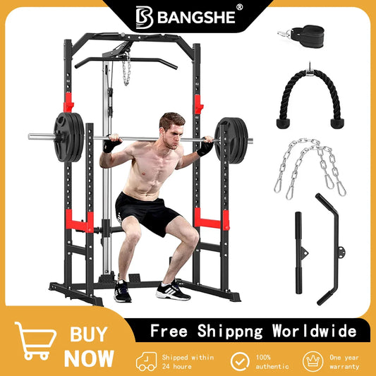 Multi-Function Power Rack for Home Gym - Complete Fitness Solution with Pulley System, Bench Press, Squat, and LAT Pull-Down