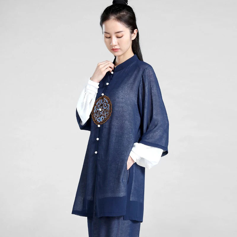 Unisex Elegant Martial Arts Clothes Tai Chi Uniform Kung Fu Performance and Competition Costume Traditional Chinese Style Blue