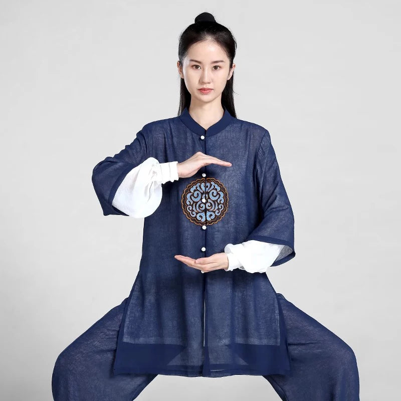 Unisex Elegant Martial Arts Clothes Tai Chi Uniform Kung Fu Performance and Competition Costume Traditional Chinese Style Blue