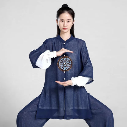 Unisex Elegant Martial Arts Clothes Tai Chi Uniform Kung Fu Performance and Competition Costume Traditional Chinese Style Blue