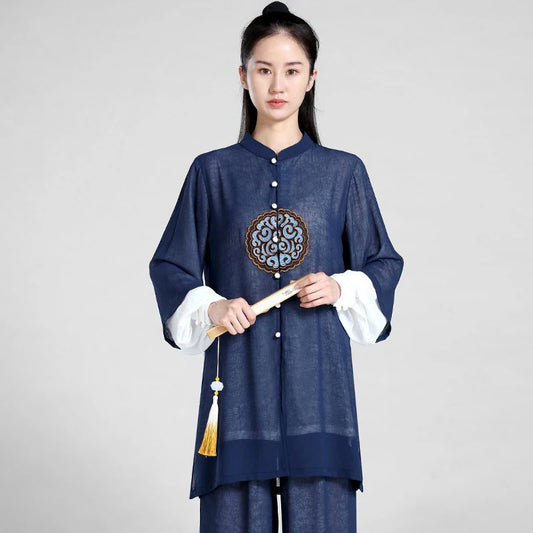 Unisex Elegant Martial Arts Clothes Tai Chi Uniform Kung Fu Performance and Competition Costume Traditional Chinese Style Blue
