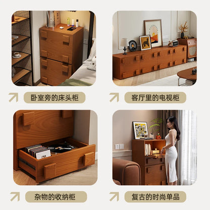 Retro Style Solid Wood Carmen Cabinet, Living Room TV Cabinet, Medieval Double-Layer Storage Cabinet, Bedroom Bedside Table