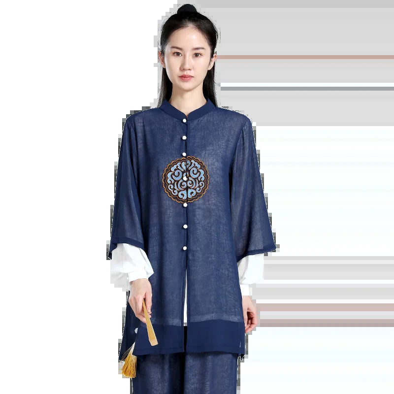 Unisex Elegant Martial Arts Clothes Tai Chi Uniform Kung Fu Performance and Competition Costume Traditional Chinese Style Blue